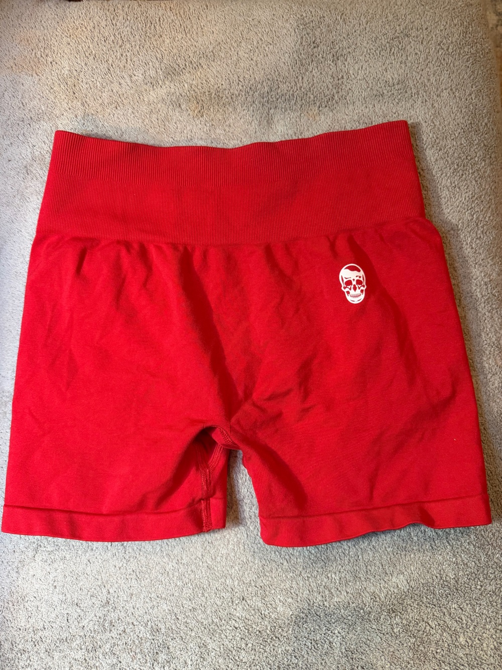 Kids Red High-Waist Sweat Shorts with Skull Accent